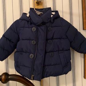 Gap Baby Puffer Jacket in Navy with stripe lined interior